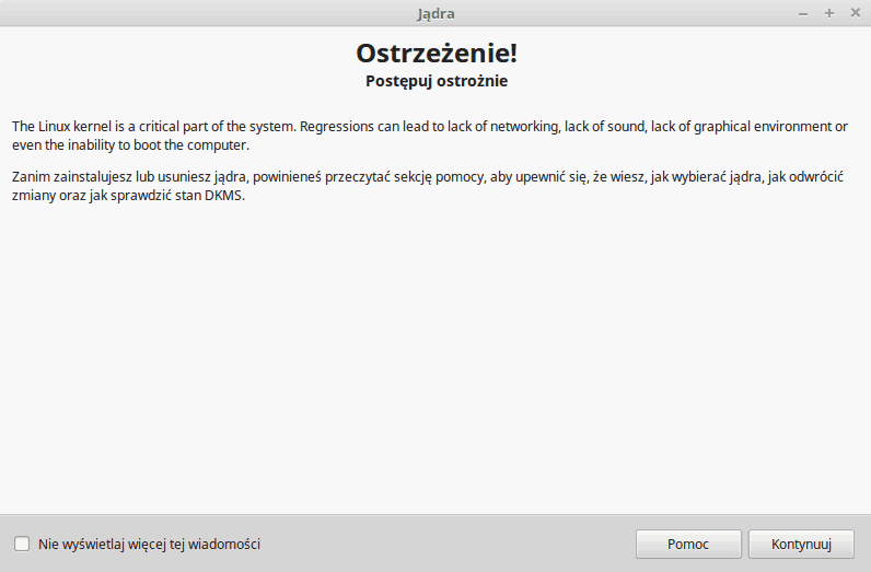 jądro linuks ostrzeżenie