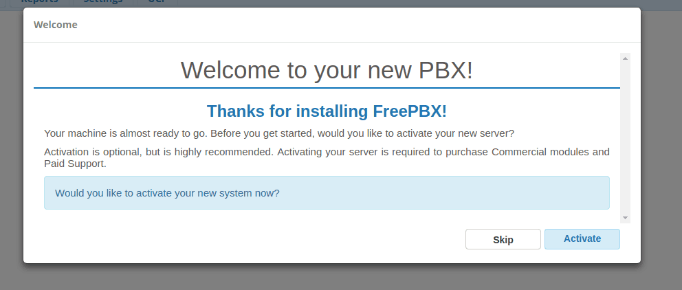 Freepbx aktywacja